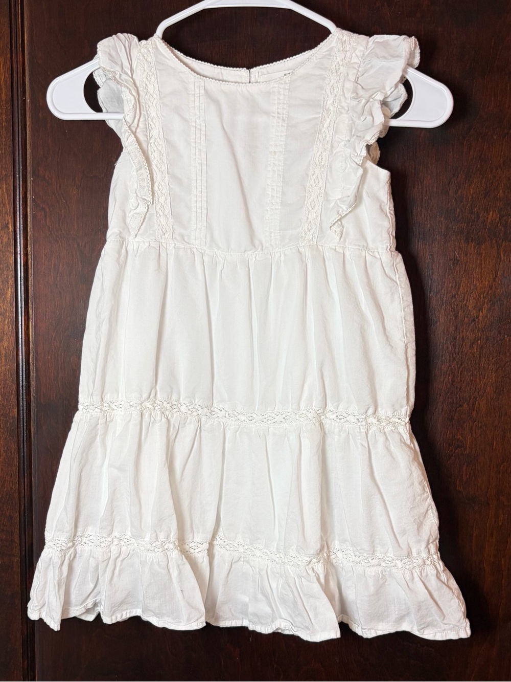 H&M Girl’s Dress Size 6 White Cotton/Lyocell Tiered Short Sleeve Lined Lace